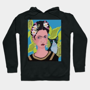 Frida with Tuxedo Cat Hoodie